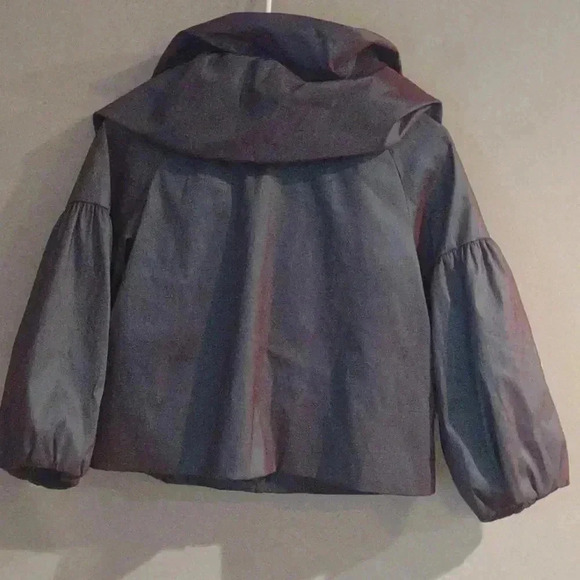 Samuel Dong women's small iridescent black zip snap lined balloon sleeves jacket - Picture 6 of 6